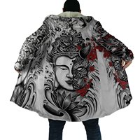 Drop shipping zima mężczyzna płaszcz samuraj Oni maska tatuaż drukowanie 3D polar płaszcz z kapturem Unisex dorywczo gruba ciepła peleryna PF31 2